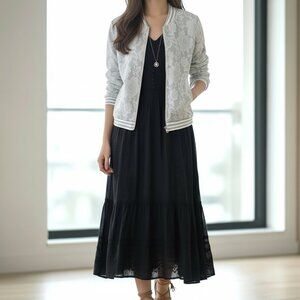 Anthropologie Lucy Paris Grace Lace Bomber Jacket White Gray Size S NWOT